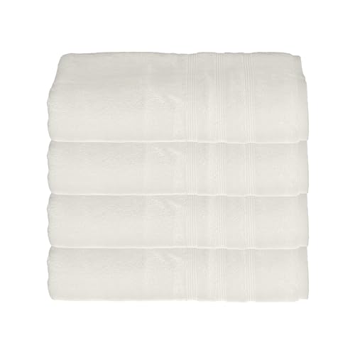 Mosobam Luxury Turkish Set of 4 Bath Towels 30X58 White 700 GSM Bamboo Viscose & Aegean Turkish Combed Cotton