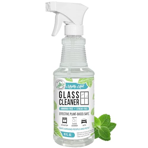 Mighty Mint Glass Cleaner, Non-Toxic, Ammonia-Free, Streak-Free Spray for Windows, Screens, Stovetop, Bathroom, Natural Peppermint Scent, 16oz