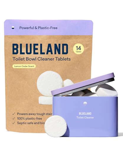 BLUELAND Toilet Bowl Cleaner Starter Set - Eco Friendly Products & Cleaning Supplies - No Harsh Chemicals, Plant-Based - Lemon Cedar - 14 tablets