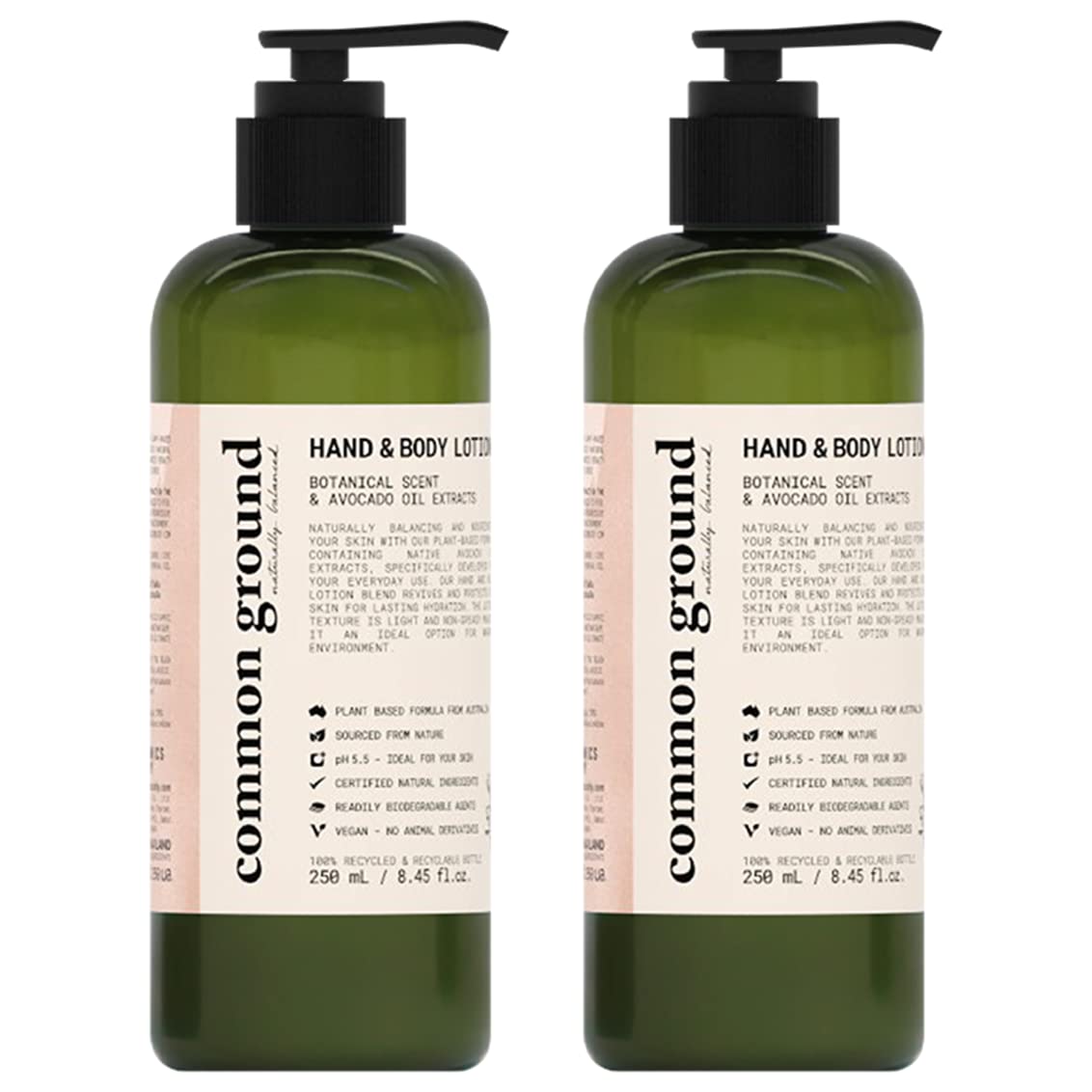 COMMON GROUND All Natural Lotion Moisturizer - Paraben & Cruelty Free - Non Greasy, Organic, Vegan, Plant-Based, Avocado Oil - All, Men, Women, Eczema, Sensitive Skin (2 x 8.4 fl oz)