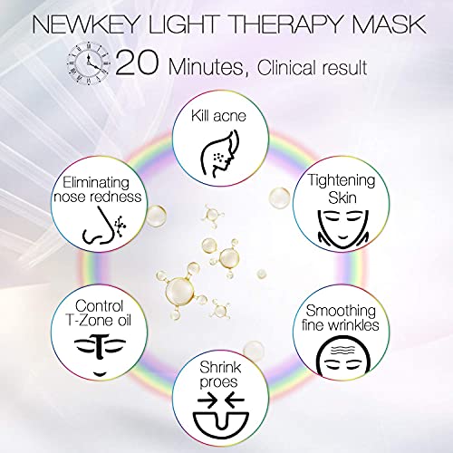 NEWKEY Blue Light Therapy for Acne,7 Colors LED Face Mask Light Therapy, Blue Red Light Therapy Mask for Wrinkle Acne - Photon Skin Care Beauty Mask