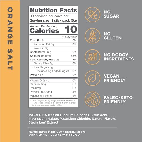 LMNT Zero-Sugar Electrolytes - Orange Salt - Hydration Powder Packets | No Dodgy Ingredients | Keto & Paleo Friendly | 30 Sticks