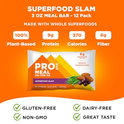 PROBAR - Meal Bar, Superfood Slam, Non-GMO, Gluten-Free, Healthy, Plant-Based Whole Food Ingredients, Natural Energy, 3 Ounce (Pack of 12)