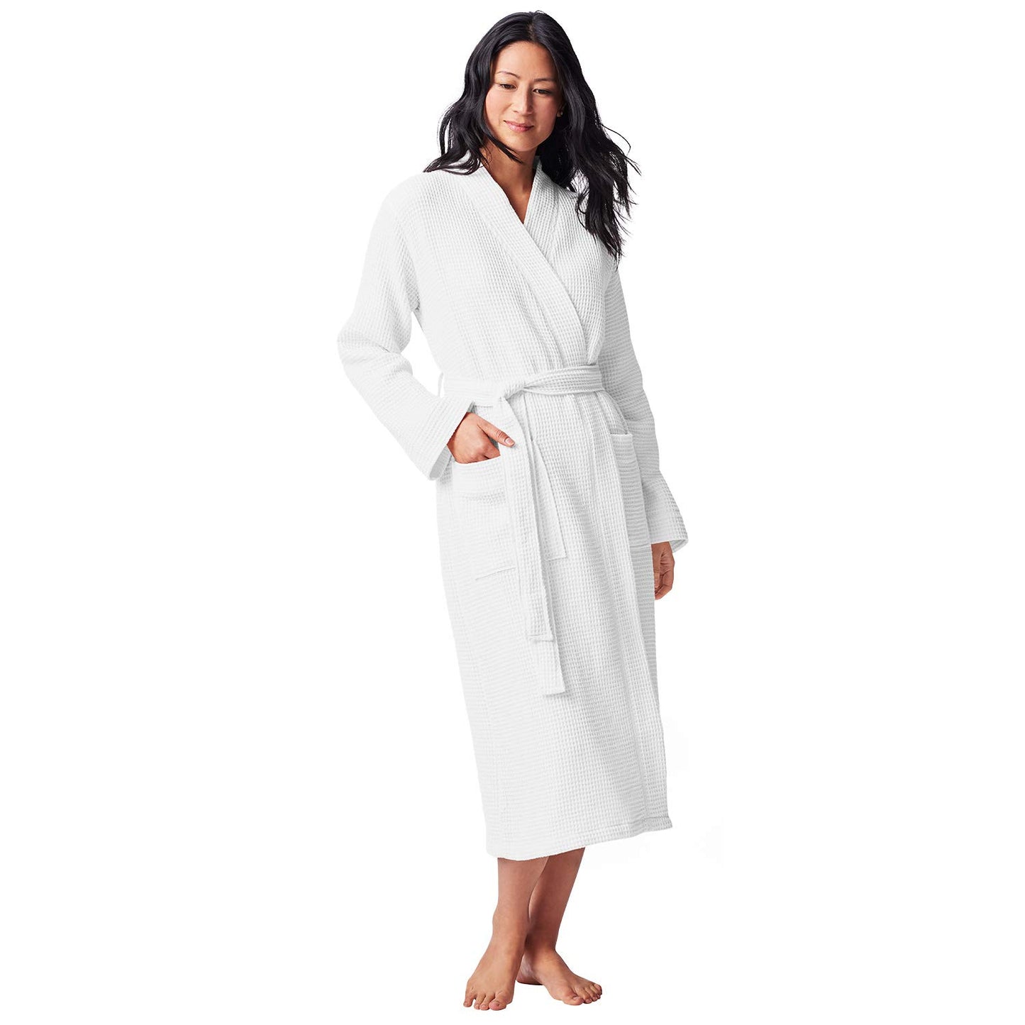 Coyuchi Unisex Waffle Patterned Organic Cotton Robe - Fast Drying Weave - Classic Spa Style Robe - GOTS Certified