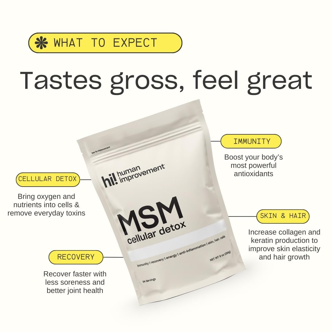 MSM Cellular Detox, Organic Sulfur, Gluten-Free, Dairy-Free, Vegan, 99.9% Pure, Made in The USA, 0g Sugar (64 Servings)