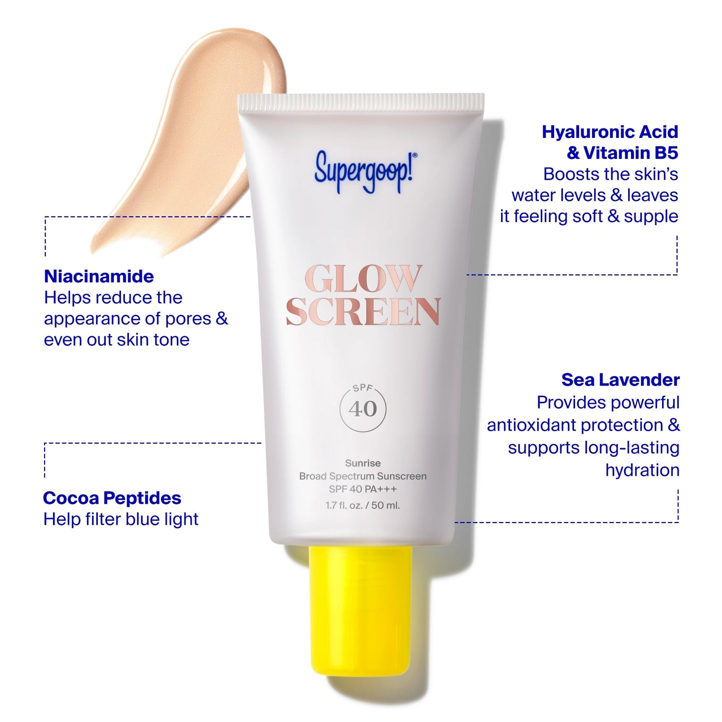 Supergoop! Glowscreen SPF 40 - Glowy Sunscreen Primer with Hyaluronic Acid, Vitamin B5 & Niacinamide - 1.7 oz