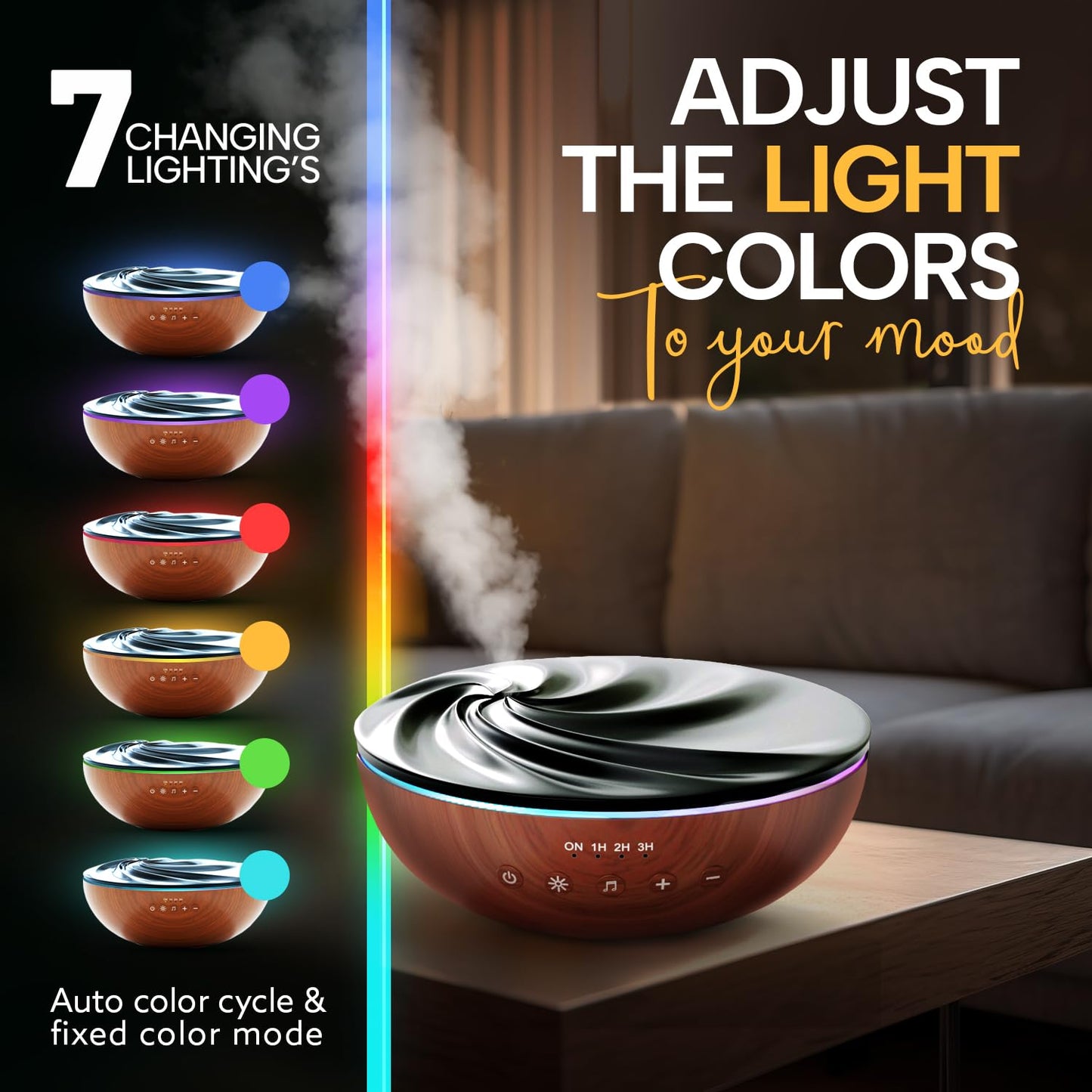 Innovative Aromatherapy Essential Oil Diffuser for Large Room - 500ml Ultrasonic Super Quiet Cool Mist Aroma Humidifier, 8 Relaxing Sounds, White Noise, Ocean Waves, Birds, Wind chimes, 7 Night Lights