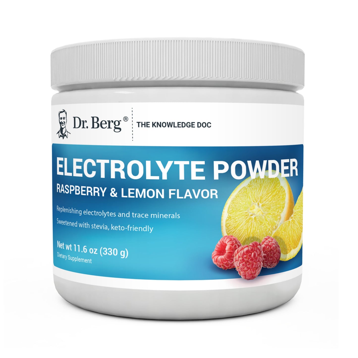 Dr. Berg Zero Sugar Hydration Keto Electrolyte Powder - Enhanced w/ 1,000mg of Potassium & Real Pink Himalayan Salt (NOT Table Salt) - Raspberry & Lemon Flavor Hydration Drink Supplement - 50 Servings