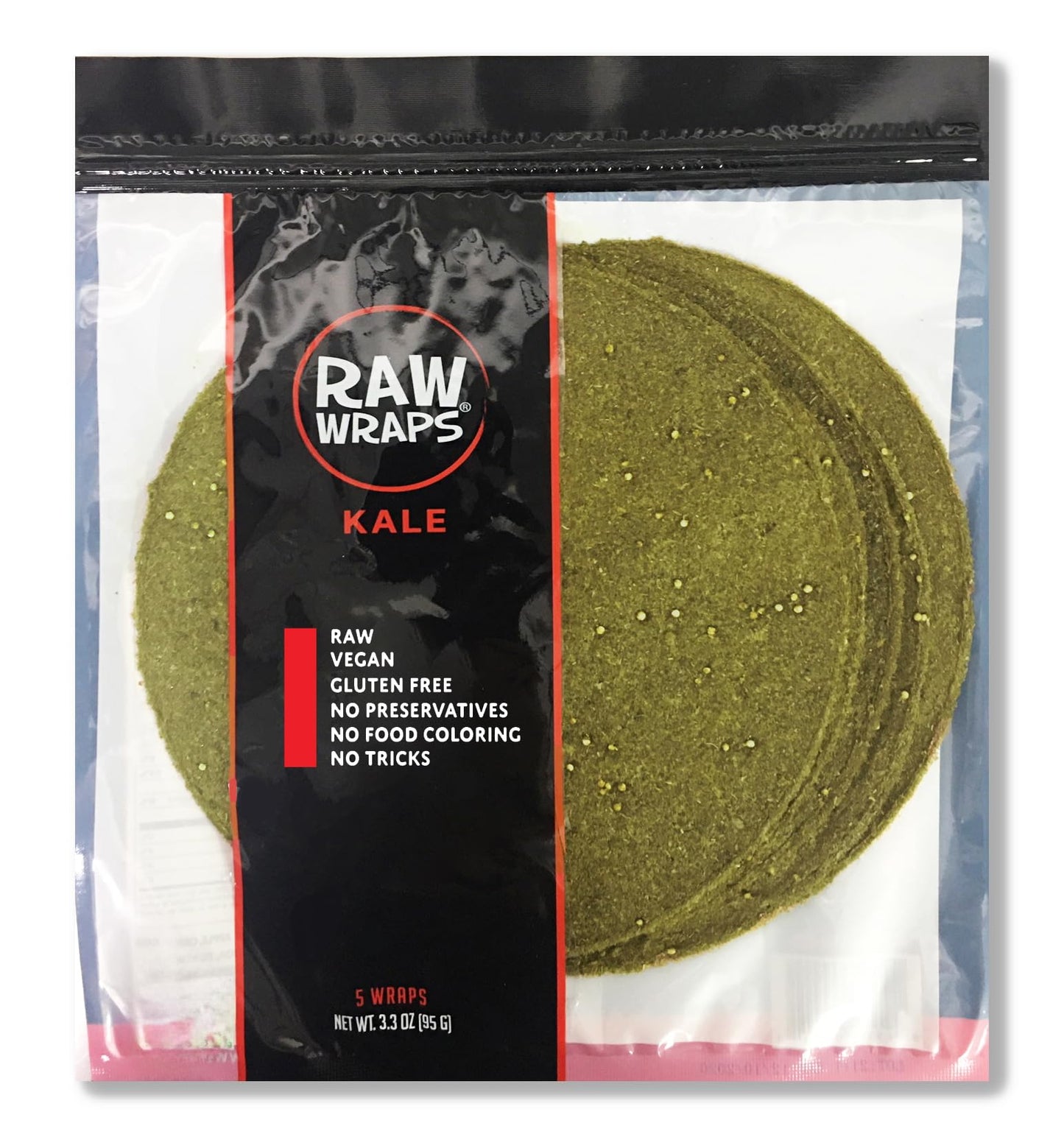 Raw Wraps, Gluten Free, Paleo, and Keto Friendly, Shelf Stable, 5 Wraps per Pack , Vegan, Non-GMO, No Added Salt or Sugar, Yeast Free, Low Carb Tortilla Wraps, Kale Flavor