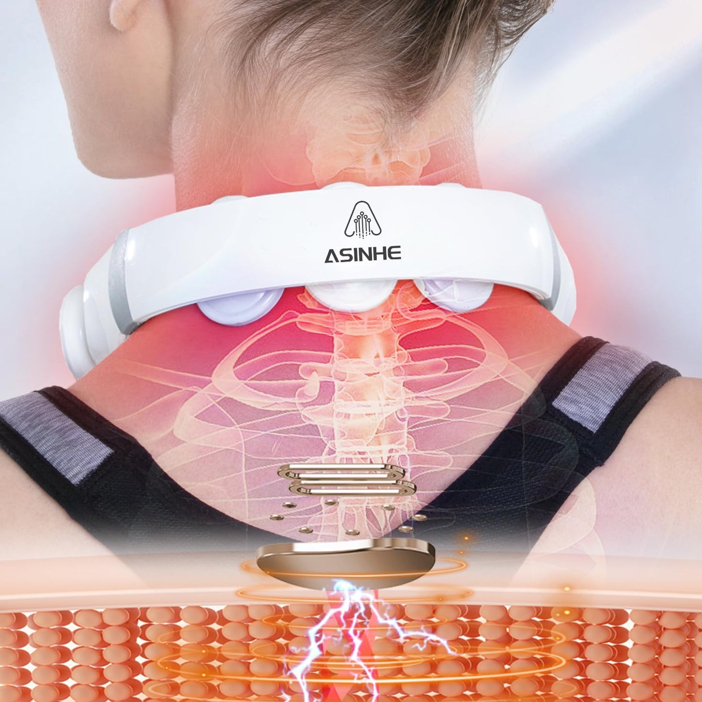 Asinhe Neck Massager with Heat for Neck Pain Relief and Tension, Electric Intelligent Massager with 3 Massage Pads, Elderly-Friendly Design, Gift Packaging