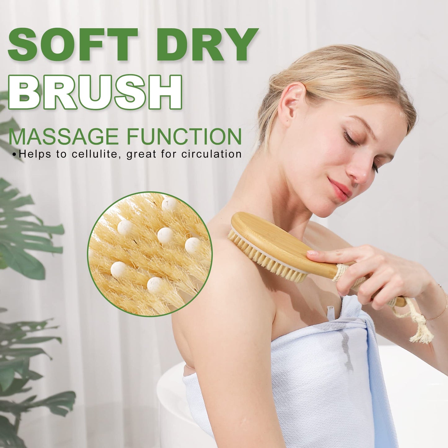 AIFEIVICO Dry Brushing Body Brush, Natural Boar Bristle Exfoliating Dry Brush, Long Handle Back Scrubber Brush, Face Brush, Feet Brush, Massage Nodules Brush for Lymphatic Drainage, Cellulite