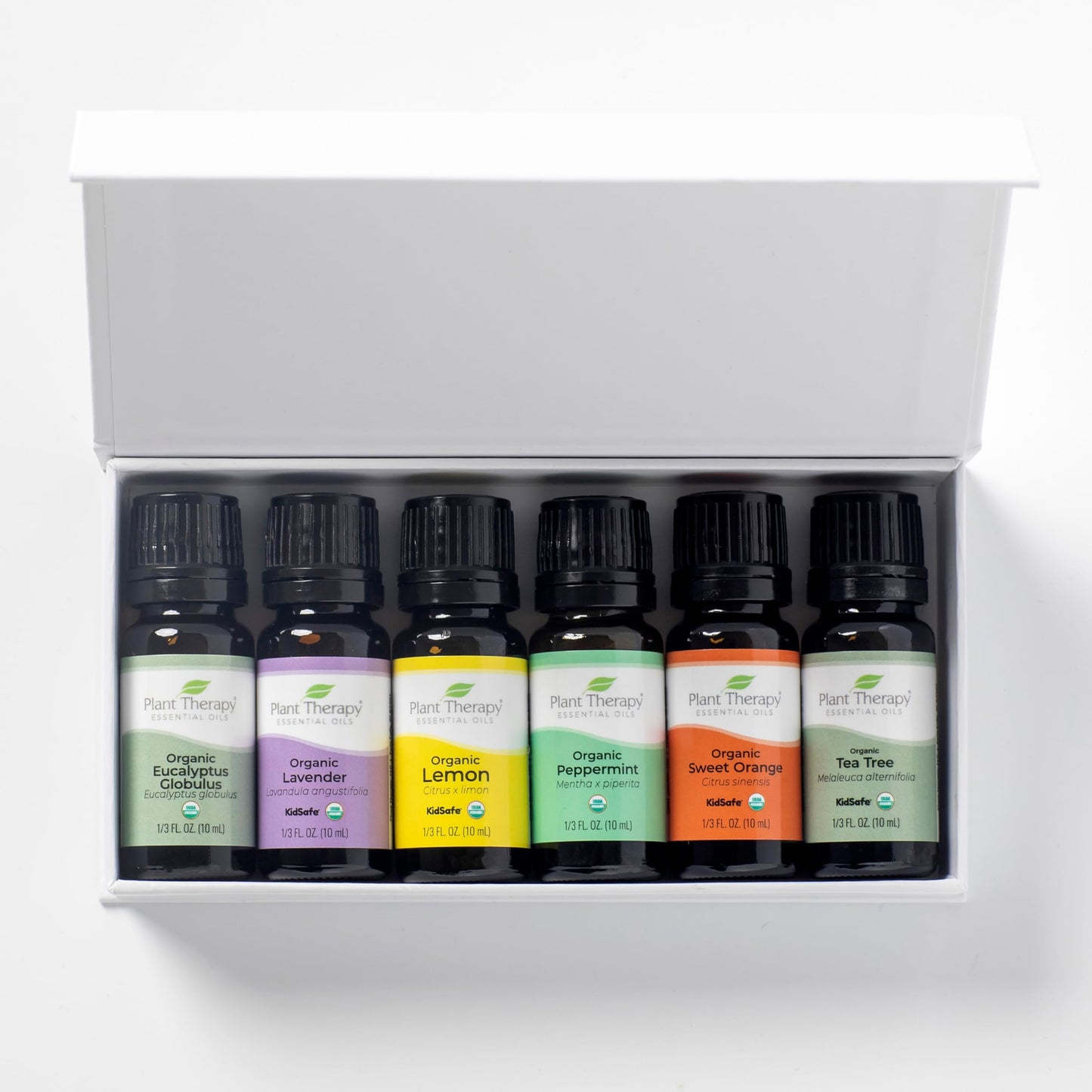 Plant Therapy Top 6 USDA Organic Essential Oil Set - Lavender, Peppermint, Eucalyptus, Lemon, Tea Tree 100% Pure, Natural Aromatherapy, for Diffusion & Topical Use, Therapeutic Grade 10 mL (1/3 oz)