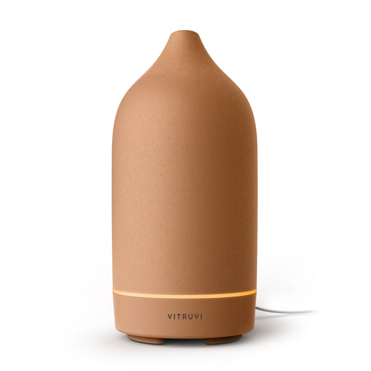 Vitruvi Stone Diffuser, Ceramic Ultrasonic Essential Oil Diffuser for Aromatherapy | Ceramic Diffuser, Diffusers for Home, Oil Diffuser, Terracotta, 90ml Capacity