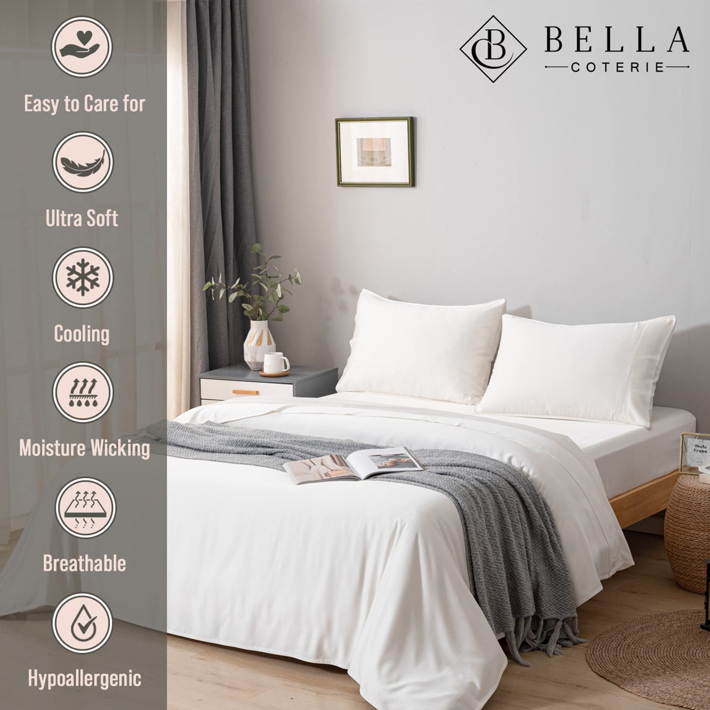 Bella Coterie Luxury King Bamboo Sheet Set | Organically Grown | Ultra Soft | Cooling for Hot Sleepers | 18" Deep Pocket | Viscose Made from Bamboo [Ivory]