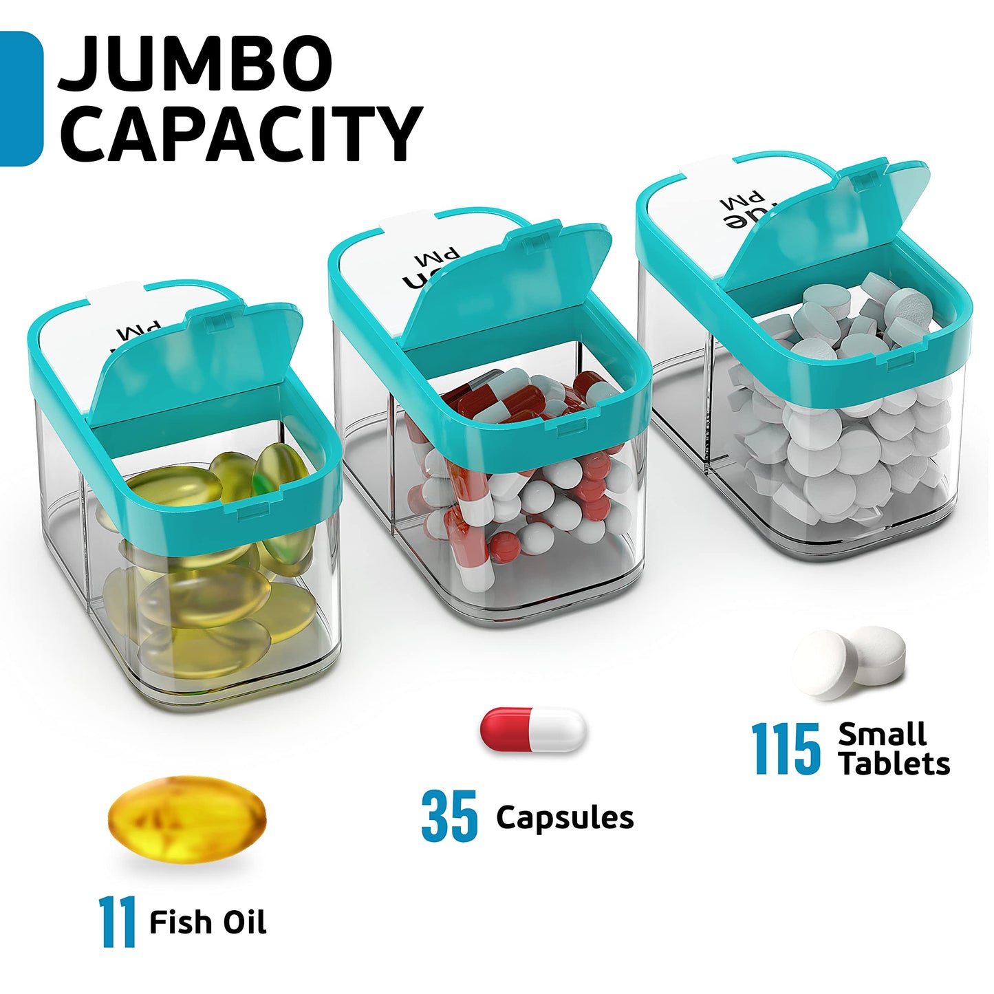 Extra Large Weekly Pill Organizer - XL Daily Pill Box - 7 Day Am Pm Pill Case Jumbo Pill Container for Supplements Big Pill Holder Twice A Day Oversized Daily Medicine Organizer for Vitamins