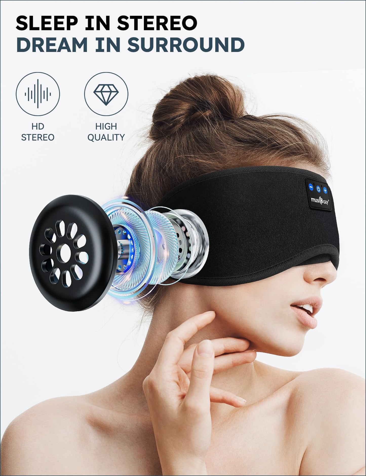 MUSICOZY Sleep Headphones Bluetooth 5.2 Headband Sleeping Headphones Sleep Eye Mask, Wireless Music Earbuds Earphones for Side Sleepers Men Women Air Travel Cool Tech Gadgets Unique Gifts