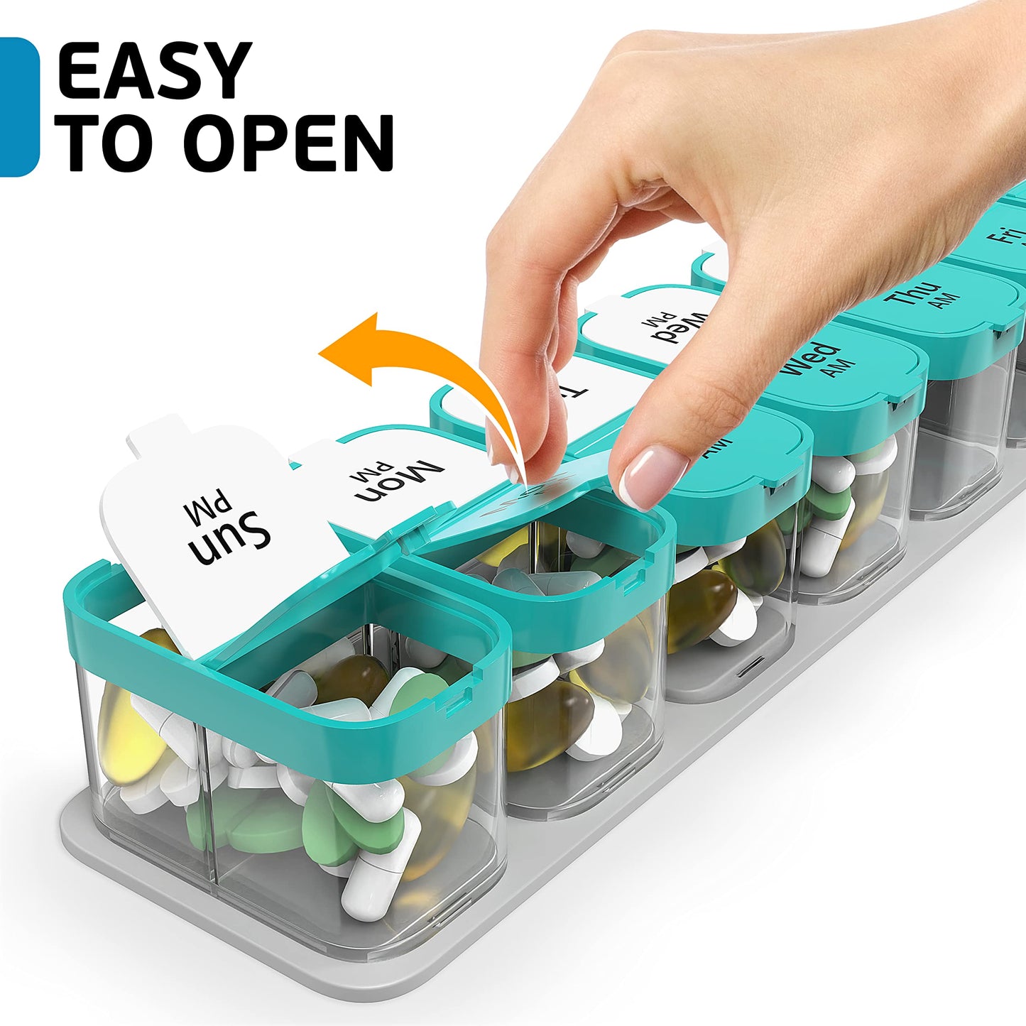 Extra Large Weekly Pill Organizer - XL Daily Pill Box - 7 Day Am Pm Pill Case Jumbo Pill Container for Supplements Big Pill Holder Twice A Day Oversized Daily Medicine Organizer for Vitamins