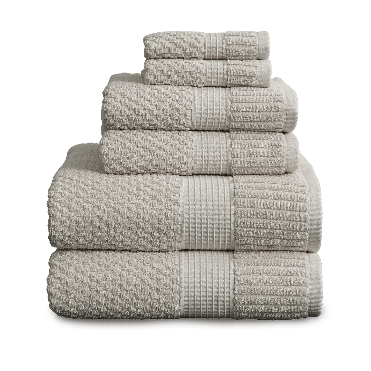 NY Loft 100% Cotton Towel Set 6 Piece | Super Soft & Absorbent Quick-Dry 2 Bath Towels 2 Hand Towels and 2 Washcloths |Textured and Durable Cotton | Trinity Collection (6 Piece Set, Quiet Grey)