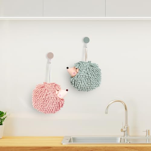 Sophie & Panda Fuzzy Ball Hand Towels (Set of 2) - Dry Your Hands Instantly and conveniently with This Creative Hand Towel Hedgehog Decorative Towels for Bathroom (Pack of 2, Mint)