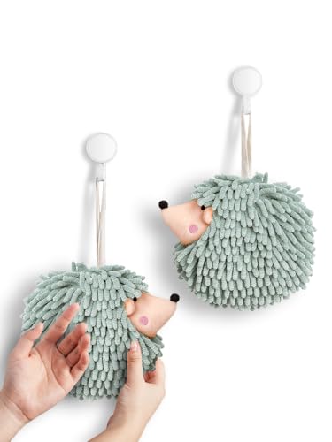 Sophie & Panda Fuzzy Ball Hand Towels (Set of 2) - Dry Your Hands Instantly and conveniently with This Creative Hand Towel Hedgehog Decorative Towels for Bathroom (Pack of 2, Mint)