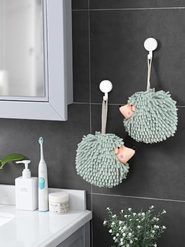 Sophie & Panda Fuzzy Ball Hand Towels (Set of 2) - Dry Your Hands Instantly and conveniently with This Creative Hand Towel Hedgehog Decorative Towels for Bathroom (Pack of 2, Mint)