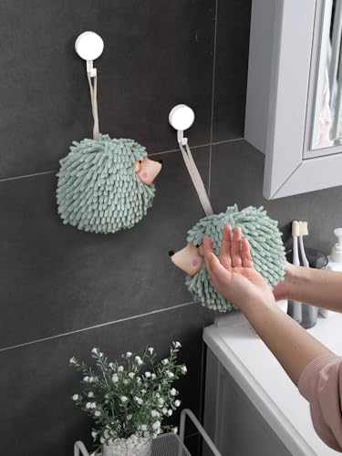 Sophie & Panda Fuzzy Ball Hand Towels (Set of 2) - Dry Your Hands Instantly and conveniently with This Creative Hand Towel Hedgehog Decorative Towels for Bathroom (Pack of 2, Mint)