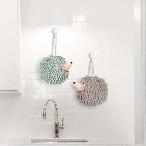 Sophie & Panda Fuzzy Ball Hand Towels (Set of 2) - Dry Your Hands Instantly and conveniently with This Creative Hand Towel Hedgehog Decorative Towels for Bathroom (Pack of 2, Mint)