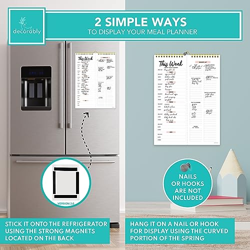 Weekly Meal Planner and Grocery List - 52 Easy Tear-Off Sheets Fridge Meal Planner Magnetic, 8.5x11in Spring-Bound Meal Planning Notepad, Magnetic Meal Planner for Refrigerator, Meal Planner Notepad