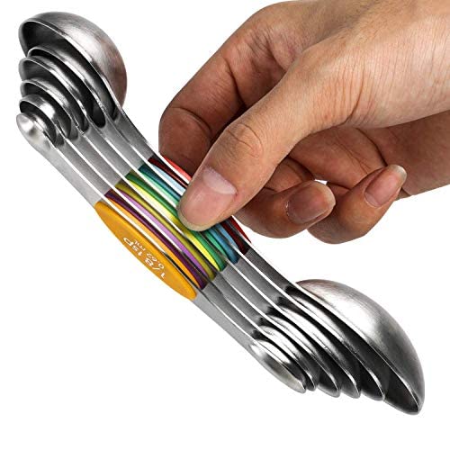 Magnetic Measuring Spoons Set of 6 Stainless Steel Dual Sided Stackable Teaspoon for Measuring Dry and Liquid Ingredients