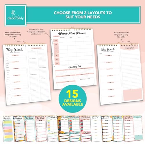 Weekly Meal Planner and Grocery List - 52 Easy Tear-Off Sheets Fridge Meal Planner Magnetic, 8.5x11in Spring-Bound Meal Planning Notepad, Magnetic Meal Planner for Refrigerator, Meal Planner Notepad