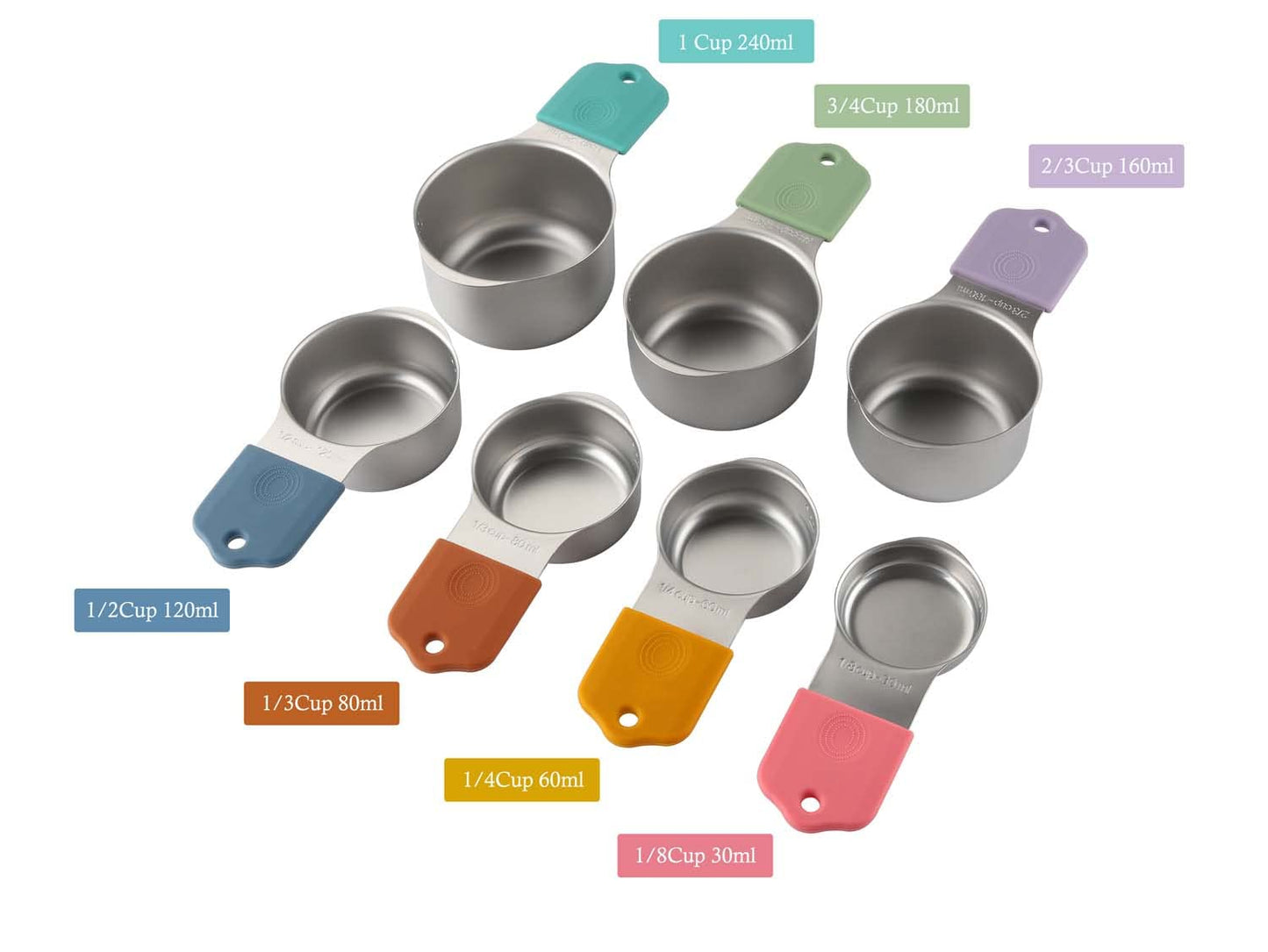 Magnetic Measuring Cups and Spoons Set Including 7 Stainless Steel Heavy Duty Measuring Cup 8 Double Sided Measuring Spoons with 1 Leveler for Dry and Liquid Ingredients (Color)