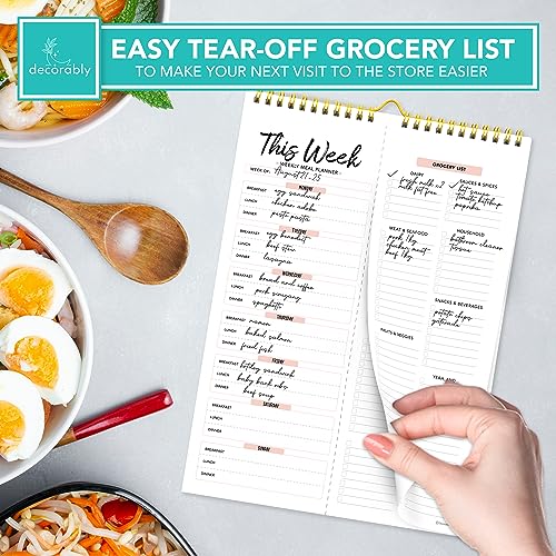 Weekly Meal Planner and Grocery List - 52 Easy Tear-Off Sheets Fridge Meal Planner Magnetic, 8.5x11in Spring-Bound Meal Planning Notepad, Magnetic Meal Planner for Refrigerator, Meal Planner Notepad