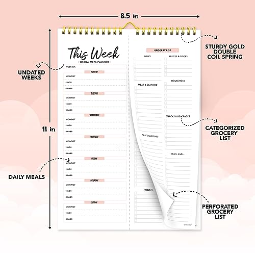 Weekly Meal Planner and Grocery List - 52 Easy Tear-Off Sheets Fridge Meal Planner Magnetic, 8.5x11in Spring-Bound Meal Planning Notepad, Magnetic Meal Planner for Refrigerator, Meal Planner Notepad