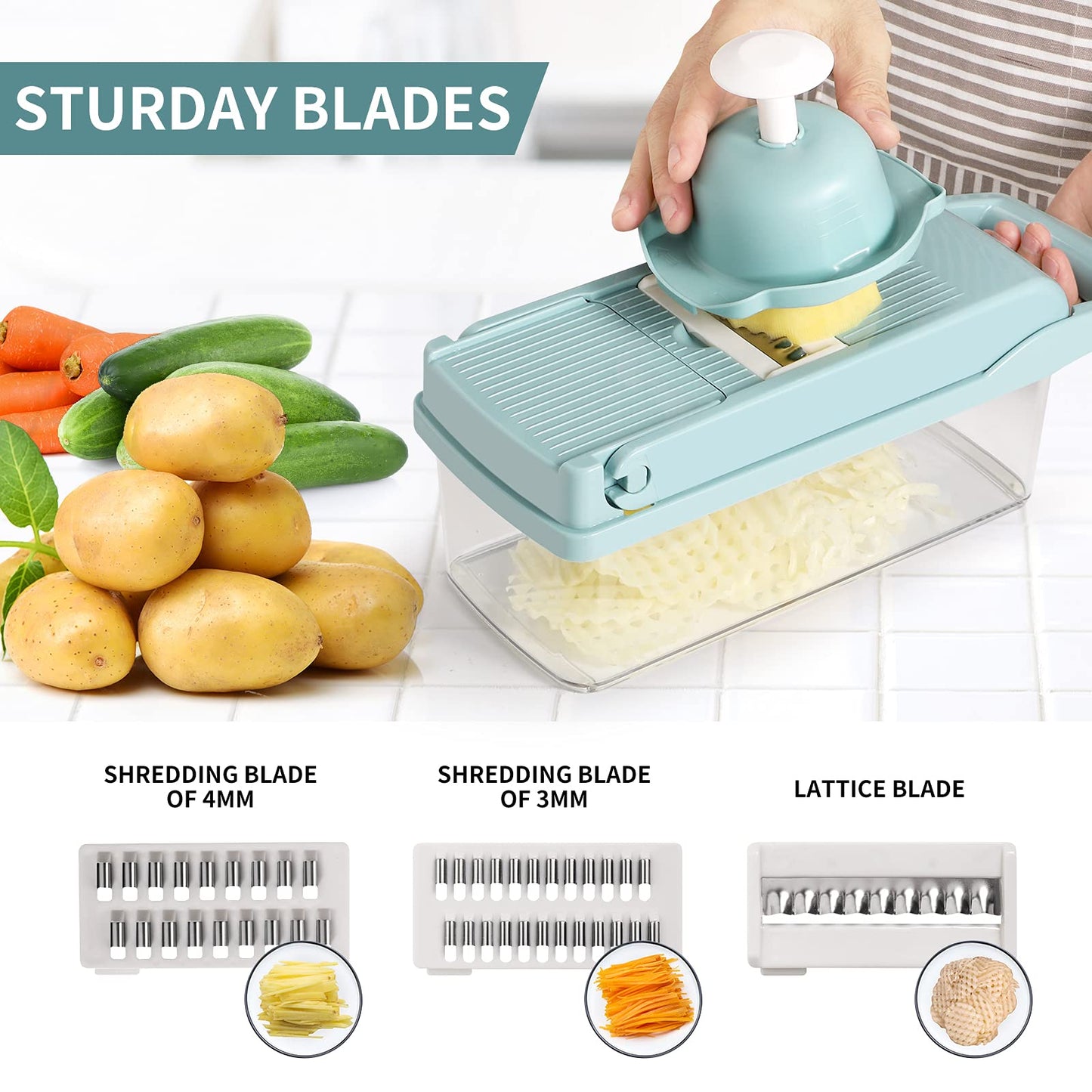 senbowe Ultra-Sharp 420-Grade Hardened Stainless Steel Onion Vegetable Chopper Dicer, 8 Interchangeable Blades, Includes Egg White Separator, Time Saver, 1 Year Warranty