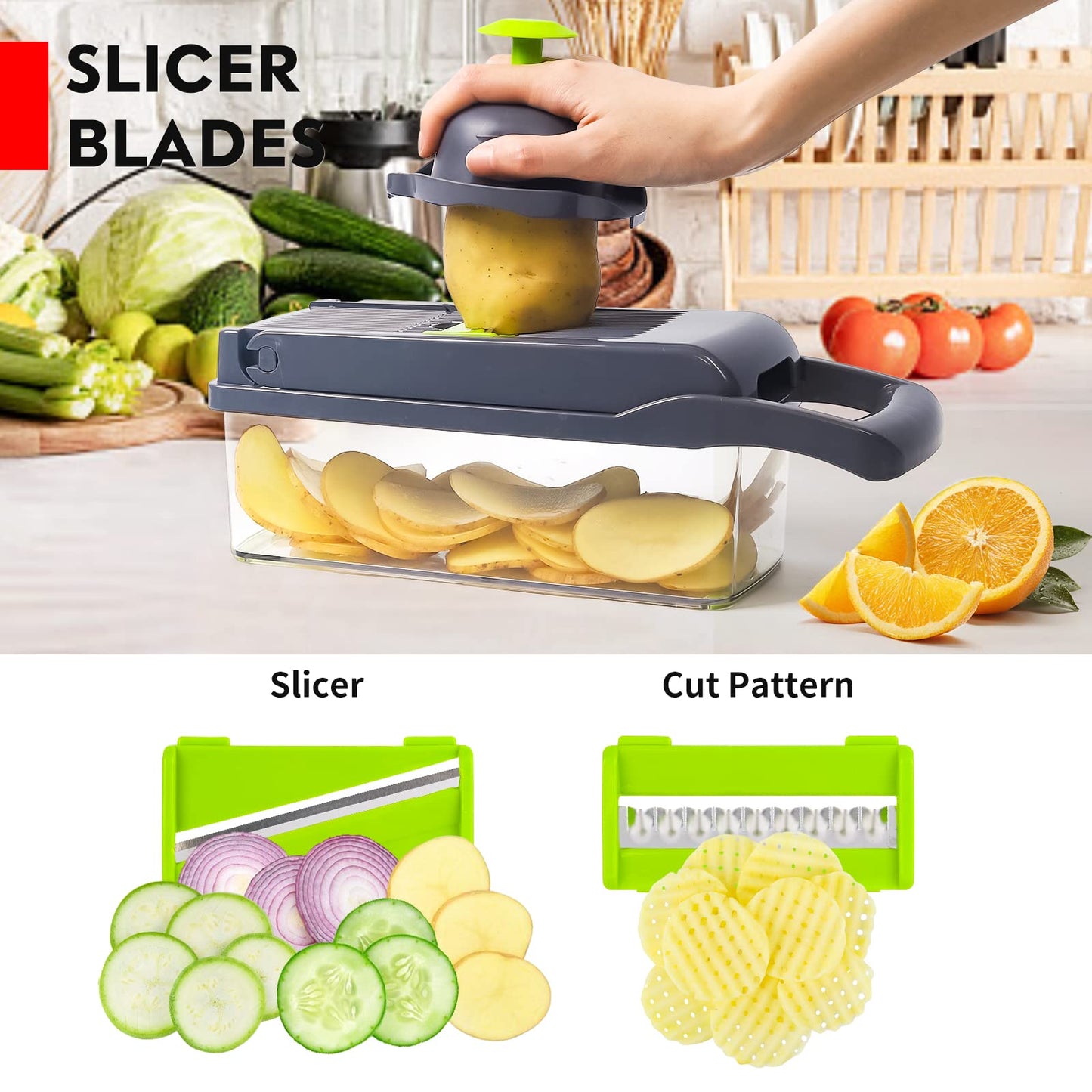 Vegetable Chopper, Pro Onion Chopper, Multifunctional 13 in 1 Food Chopper, Kitchen Vegetable Slicer Dicer Cutter,Veggie Chopper With 8 Blades,Carrot and Garlic Chopper With Container