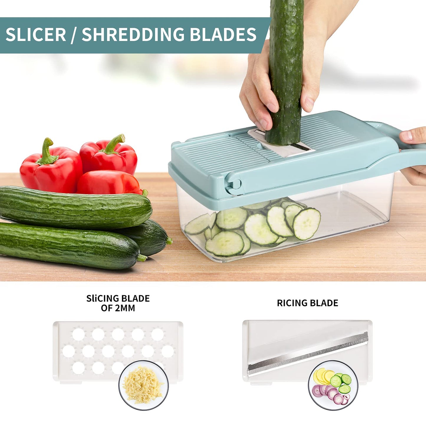 senbowe Ultra-Sharp 420-Grade Hardened Stainless Steel Onion Vegetable Chopper Dicer, 8 Interchangeable Blades, Includes Egg White Separator, Time Saver, 1 Year Warranty