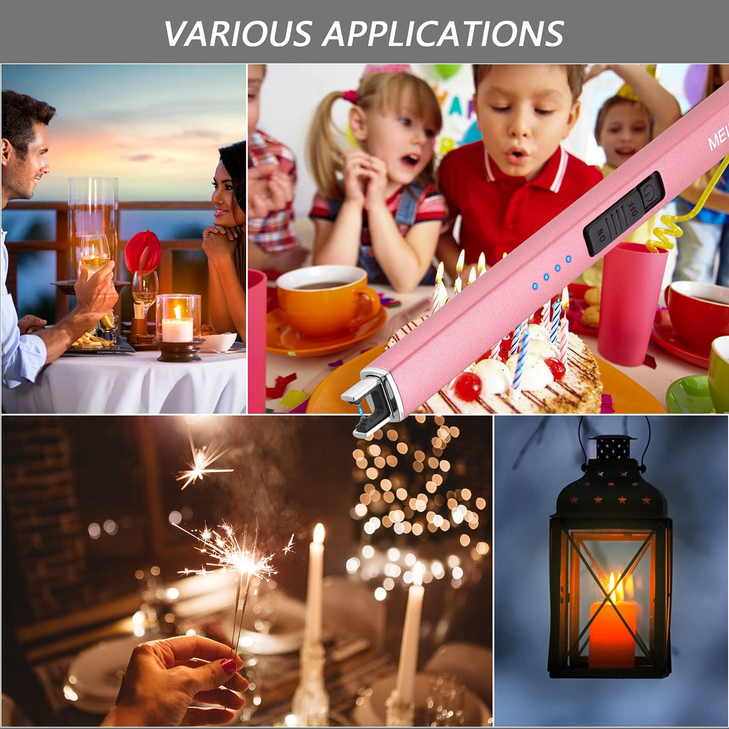 MEIRUBY Lighter Electric Candle Lighter Long Electronic Rechargeable USB Lighter Arc Windproof Flameless Lighters for Candle Camping BBQ Birthday Gifts for Women Mom Wife Men, Rose Gold