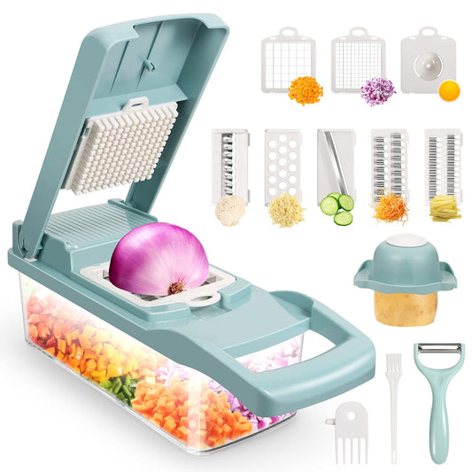 senbowe Ultra-Sharp 420-Grade Hardened Stainless Steel Onion Vegetable Chopper Dicer, 8 Interchangeable Blades, Includes Egg White Separator, Time Saver, 1 Year Warranty